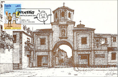 Santa Fe. Juvenia Capitulaciones 2011. Tarjeta 3. Puerta de Jerez, (hoy Puerta de Loja (al oeste).jpg