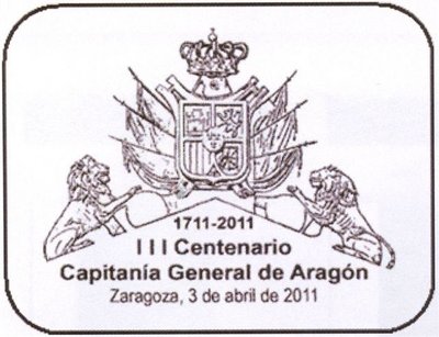 Sello personalizado. Zaragoza. 2011-04-03. III Centenario Capitanía General de Aragón. Matasello. Baja.jpg