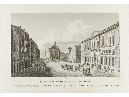 a 1780 ca. GRABADO. LECERF; LABORDE. VISTA DE LA PUERTA DEL SOL Y DE LA CASA DE CORREOS. 21 x 31 cm..jpg