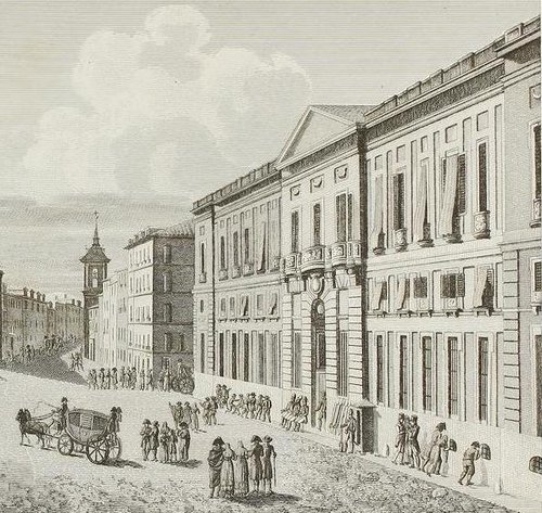 a 1780 ca. GRABADO. LECERF; LABORDE. VISTA DE LA PUERTA DEL SOL Y DE LA CASA DE CORREOS. 21 x 31 cm. detalle.jpg