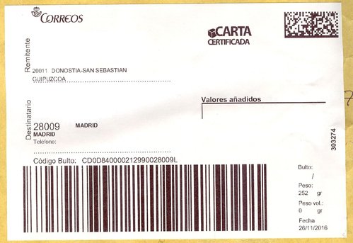 Etiqueta termica digital. Grande. Carta certificada. 2012094-Donosti San Sebastian Suc 2 (aunque no lo indica). 303274. En blanco. 2016-12-26. Baja.jpg
