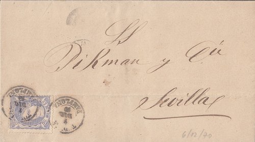 1870-12-06 TUDELA-PAMPLONA A SEVILLA raro fechador de TUDELA .jpg
