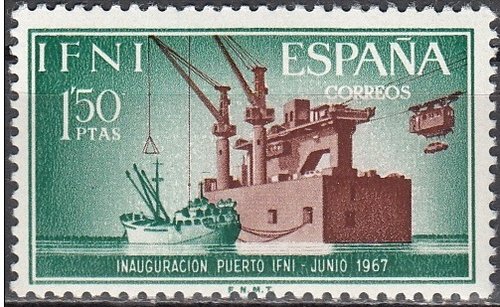 IFNI Sellos Tema Vasco Euskadi 1967 Puerto transbordador Iribarren.jpg