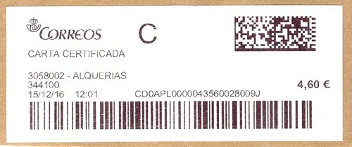 Etiqueta térmica digital. 3058002 - Alquerias. 344100. Carta certificada. 4,60. 4,1x10. 2016-12-15. 12.01.jpg