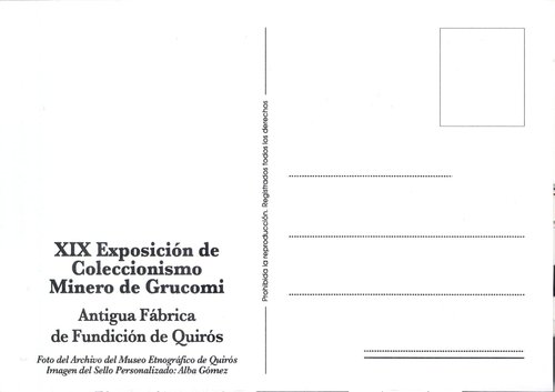 Sello personalizado. Barzana (Quiros). 2016-12-04. XIX Exp. de Coleccionismo del Grucomi. Santa Barbara 2016. Tarjeta postal. Reverso. Baja.jpg