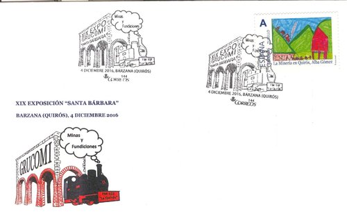 Sello personalizado. Barzana (Quiros). 2016-12-04. XIX Exp. de Coleccionismo del Grucomi. Santa Barbara 2016. Sobre ilustrado. Anverso. Baja.jpg