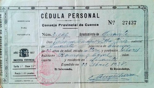 SISANTE cedula personal 1937