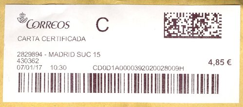 Etiqueta térmica digital. 2829894 - Madrid Suc 15. 430362. Carta certificada. 4,85. 4,1x9,9. 2017-01-07. 10.30.jpg