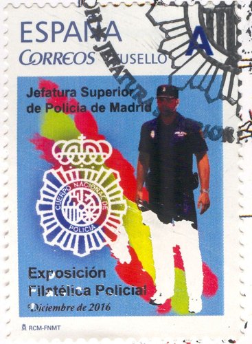 Madrid. 2016-12. Exposición Filatélica Policial. Policía. Tarjeta matasellada. Número 27. Anverso. Detalle 1. Baja.jpg