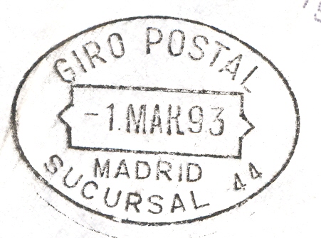 Fechador. Giro Postal. Madrid. Sucursal 44. 1993-03-01.jpg