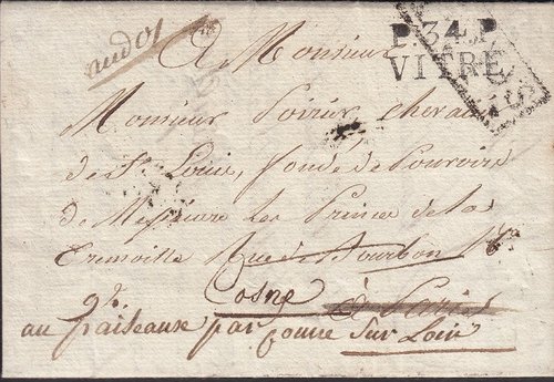 1818-10-28 VITRE A PARIS reenviada a COSNE SUR LOIRE porteo al dorso 6 decimas.jpg