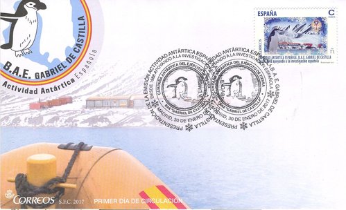 2017-01-30. Actividad Antártica Española. B. A. E. Gabriel de Castilla. Presentación. 2017-01-30. Sobre matasellado. Baja.jpg