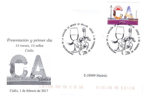 2017-02-01. 12 meses, 12 sellos. Cádiz. Presentación. 2017-02-01. Sobre privado matasellado. Baja.jpg