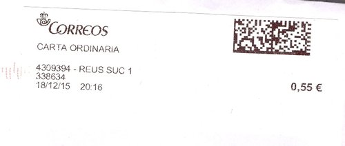 Etiqueta termica digital. 4309394 - Reus Suc 1. 338634. Carta ordinaria. 0,55. 3,7x9,9. 2015-12-18. 20.16. Baja.jpg