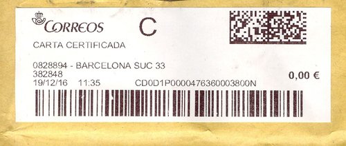 Etiqueta termica digital. 0828894 - Barcelona Suc 33. 382848. Carta certificada. 0,00. 3,6x10. 2016-12-19. 11.35. Baja.jpg