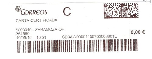 Etiqueta termica digital. 5000010 - Zaragoza OP. 364550. Carta certificada. 0,00. 3,7x9,9. 2016-09-19. 10.51. Baja.jpg