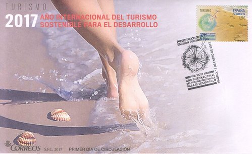 2017-01-17. Año Internacional de Turismo Sostenible para el Desarrollo. Presentación. 2017-01-17. 2. Sello de 1,25 euros. Sobre matasellado. Baja.jpg