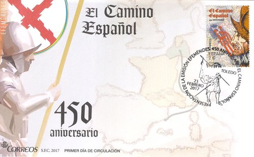 2017-02-23. Efemérides. 450 Aniversario. El Camino Español. Presentación. 2017-02-28. Sobre matasellado. Baja.jpg