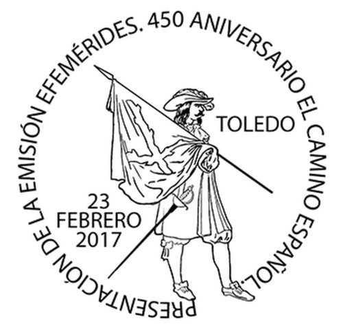 2017-02-23. Efemérides. 450 Aniversario. El Camino Español. Presentación. 2017-02-28. Matasellos. Boceto. Baja.jpg