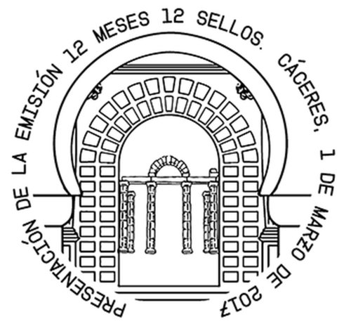2017-03-01. 12 meses, 12 sellos. Cáceres. Presentación. 2017-03-01. Matasellos. Boceto. Baja.jpg