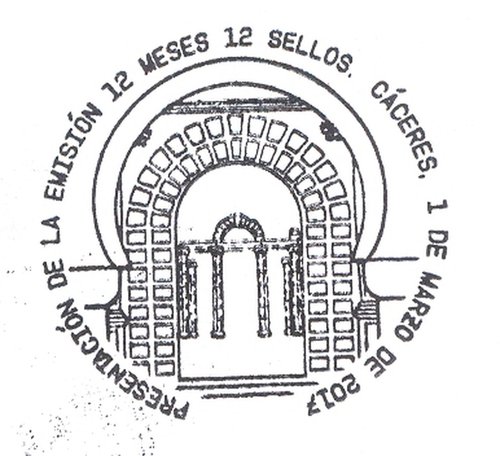 2017-03-01. 12 meses, 12 sellos. Cáceres. Presentación. 2017-03-01. Matasellos. Real. Real.jpg