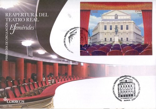 2017-02-10. Efemérides. Reapertura del Teatro Real. Presentación. 2017-03-15. Sobre matasellado. Hoja plegada. Baja.jpg