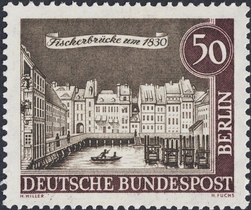 1962_Alemania_Vistas antiguas de Berlín_50_ Puente Fischer hacia 1830.jpg