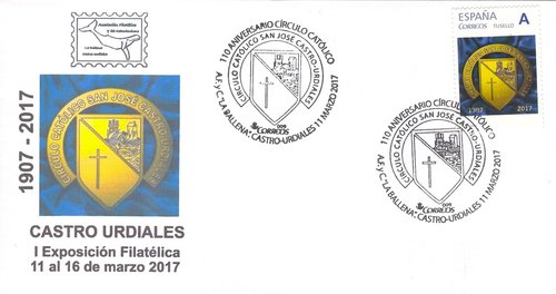 Sello personalizado. Castro-Urdiales. 2017-03-11 al 16. I Exp. Fil. Círculo Católico. Sobre ilustrado matasellado. Baja.jpg
