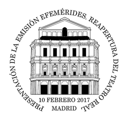 2017-02-10. Efemérides. Reapertura del Teatro Real. Presentación. 2017-03-15. Matasellos. Boceto. Baja.jpg