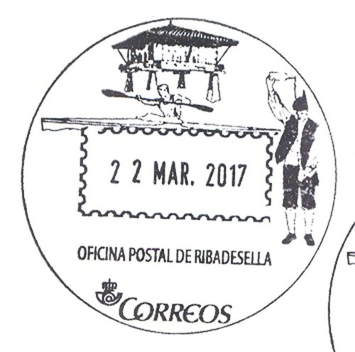 Matasellos turístico. Oficina postal de Ribadesella. 2017-03-22. Tarjeta Grucomi. 2017-02. Matasellos. Baja.jpg