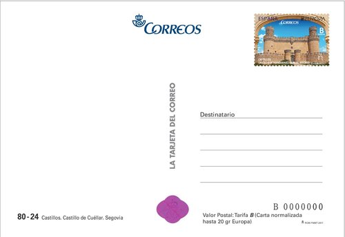 2017-04-21. Europa. Castillos. Castillo de Cuellar. Segovia. Tarjeta prefranqueada. Anverso. Boceto.jpg