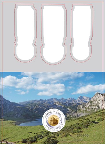 2017-05-10. Patrimonio Mundial. Monumentos de Oviedo y reino de Asturias. Boceto. Anverso desplegado. Baja.jpg