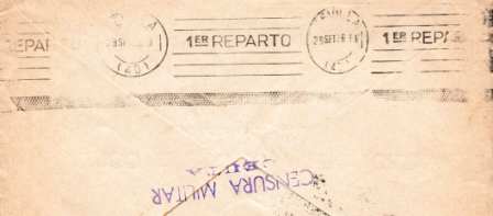 Fig. 5.2 1936.09.XX Ceuta-Sevilla. Puente Aéreo Tetuán-Sevilla. Matº Rombo Estrella 5 puntas. Llegada rodillo Sevilla 1er reparto 29.09.36. Censura Militar Ceuta. Parcial. Rev.jpg