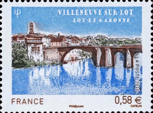 Sello de 2010. Puente Viejo de Villeneuve-sur-Lot