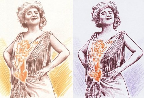 Dibujo de Cyril de La Patellière y grabado de Albuisson para el sello de Emma Calvé