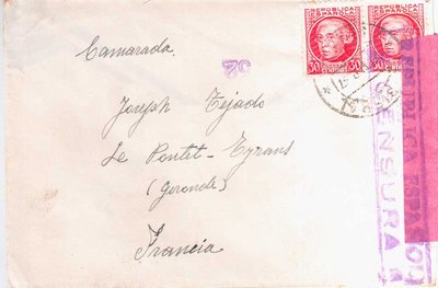carta con matasellos de La Bisbal y censura republicana