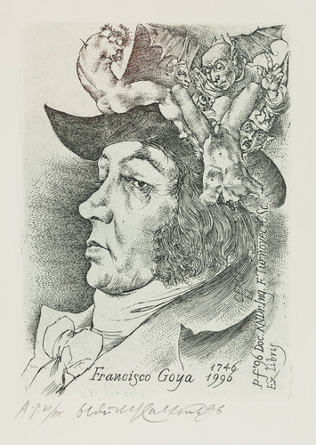 Exlibris con viñeta de Goya