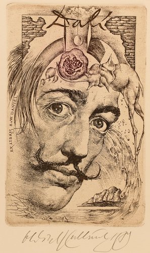 Exlibris para B. W. Daniel con una viñeta de Dalí