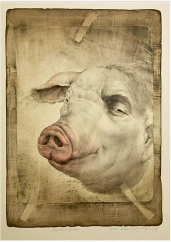 &quot;Cerdo exitoso&quot;. Litografía de Kulhánek, 1988