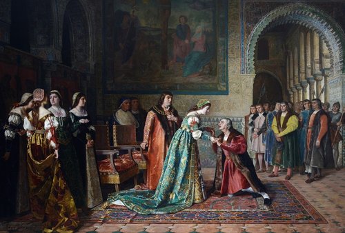 &quot;Reposición de Colón&quot; (1881), óleo de de Francisco Jover y Casanova (1836-1890)