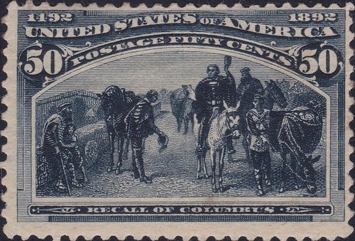 Sello de 50 centavos. Viñeta grabada por Charles Skinner