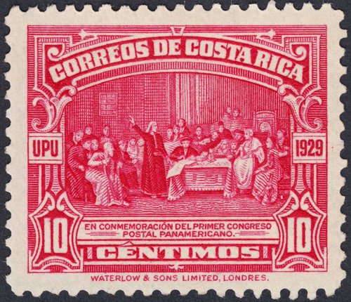 Sello emitido por Costa Rica en 1930. Waterlow &amp; Sons