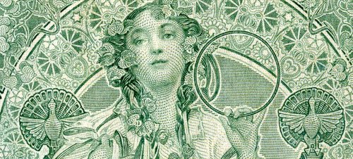 Detalle de la viñeta del billete grabada por Savage. Checoslovaquia, 1920