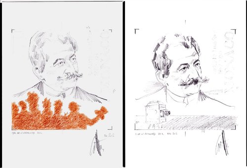 Diseños descartados de Cyril de La Patellière para el sello de 2012 de Auguste Lumière