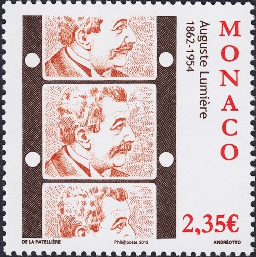 Auguste Lumière. Sello emitido por Mónaco en 2012