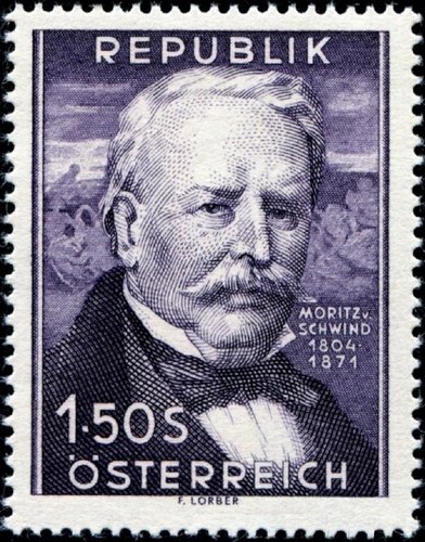 Sello emitido por Austria en 1954. Moritz von Schwind