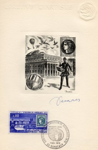 Grabado especial de Decaris para el Centenario de la Emisión de Burdeos, 1970