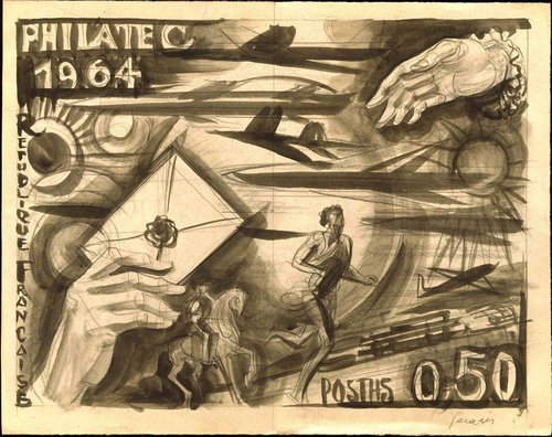 Boceto de Decaris descartado para la emisión de Francia de 1964