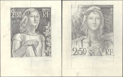 Bocetos de Decaris para su Marianne de 1960