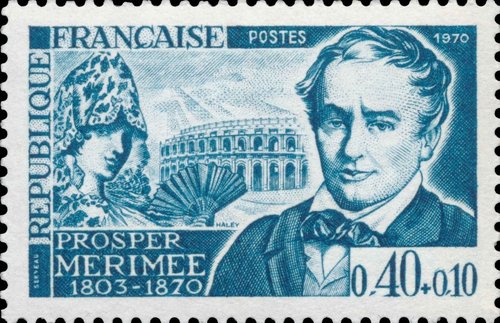 &quot;Carmen&quot; y Mérimée, en el sello de Francia de  1970 grabado por Haley